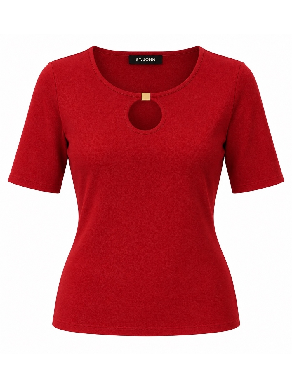St. John Red Keyhole Knit Top